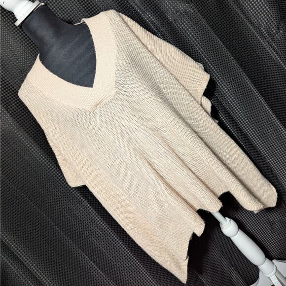 NWOT! LOFT! PALE PEARL PINK DECONSTRUCTED V-NECK OVERSIZED SWEATER! SZ M/L - Picture 1 of 9